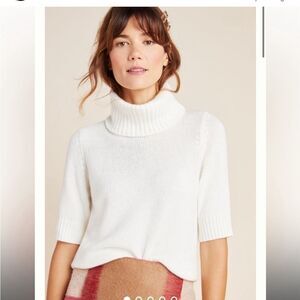 Anthropologie Kimberly Turtleneck Sweater Short Sleeve Tee Sz XS Cream White‎